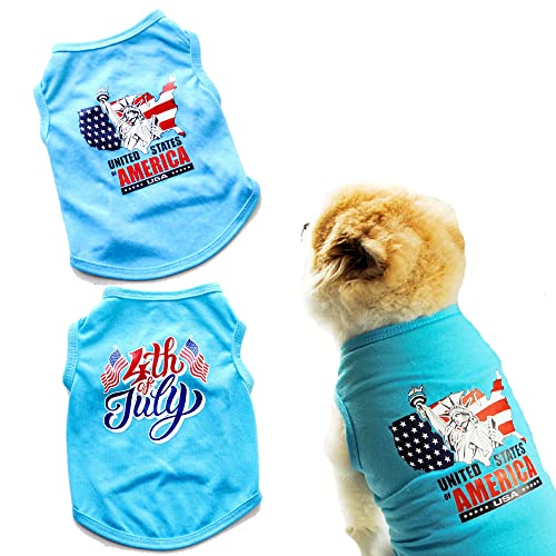 Hunde-Shirt mit Aufschrift "Happy 4th of Juli", Gedenktag, Hunde-Outfit, Welpenhemd, Haustierweste, Tank-Top, Katzen-T-Shirt, Katzenkleidung (XS, Pfote + Sonnenbrille) 2 Stück von IMDOUBLEDOU
