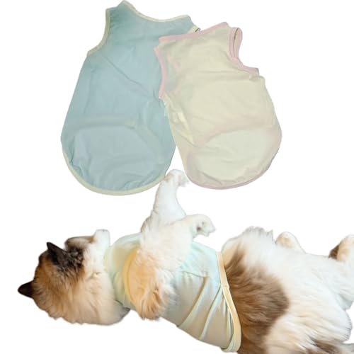 Kühl-Shirts für kleine Hunde, ärmellose Hundeweste, leicht, atmungsaktiv, Sommer-Tanktop, Sonnenschutz-Shirts für Hunde, Katzen, Haustierbekleidung (Gelb Mintgrün, Größe S für 1,4–2,5 kg Haustiere), 2 von IMDOUBLEDOU