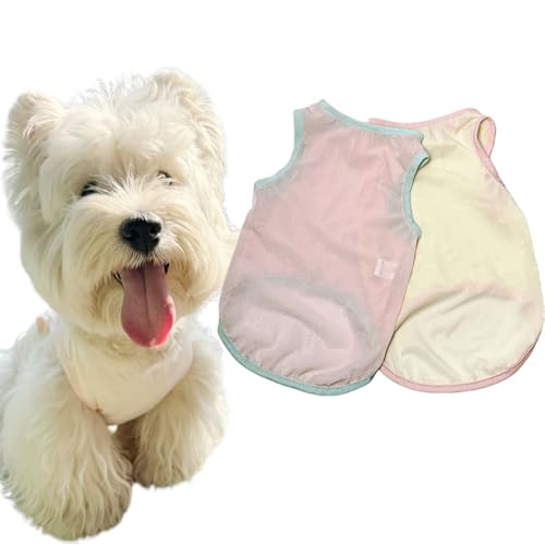 Kühl-Shirts für kleine Hunde, ärmellose Hundeweste, leicht, atmungsaktiv, Sommer-Tanktop, Sonnenschutz-Shirts für Hunde, Katzen, Haustierbekleidung (Rosa-Gelb, Größe XL für Haustiere von 5,4–7,5 kg von IMDOUBLEDOU