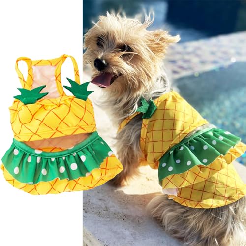 Lustige Hunde-Bademode, Bikini, Sommer-Hundekleidung, Strand-Badeanzug, Welpen-Badeanzug, Welpenweste, kühlendes Haustier-Shirt für kleine Hunde, Katzenbekleidung (Größe M, gelbe Ananas) von IMDOUBLEDOU