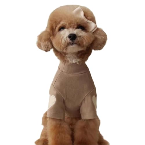 Pullover für kleine Hunde und Mädchen und Jungen, Herz-Liebesmuster, Welpenkleidung, Welpen-Pullover-Outfit (Braun, Größe XS) von IMDOUBLEDOU