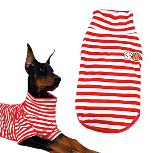 Rollkragen-Hunde-Shirts für große Hunde, gestreiftes T-Shirt, bequem, dehnbar, Hundepullover, warme Kostüme, Haustierpullover, Kleidung für große Hunde (rot gestreift, XXXL) von IMDOUBLEDOU