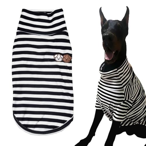 Rollkragen-Hunde-Shirts für große Hunde, gestreiftes T-Shirt, bequem, dehnbar, Hundepullover, warme Kostüme, Haustierpullover, Kleidung für große Hunde (schwarz gestreift, Größe XXL) von IMDOUBLEDOU