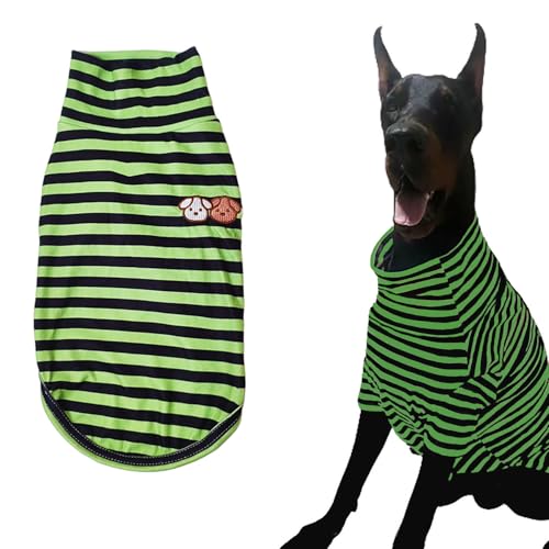 Rollkragen-Hunde-Shirts für große Hunde, gestreiftes T-Shirt, bequem, dehnbar, Welpenpullover, warme Kostüme, Haustierpullover, Kleidung für große Rassen (grün gestreift, XXXX-Large) von IMDOUBLEDOU