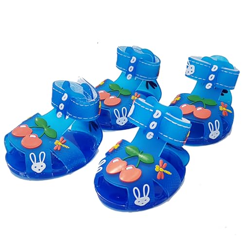 Süße Sommer-Hundeschuhe, süße Kirsche, Welpensandalen, Haustier-Gelee-Schuhe, flache Hundestiefel, Pfotenschutz für den Sommer, Hot Pavement (Candy Blue, Nr. 2: 4,8 x 3,8 cm (Länge x Breite) von IMDOUBLEDOU
