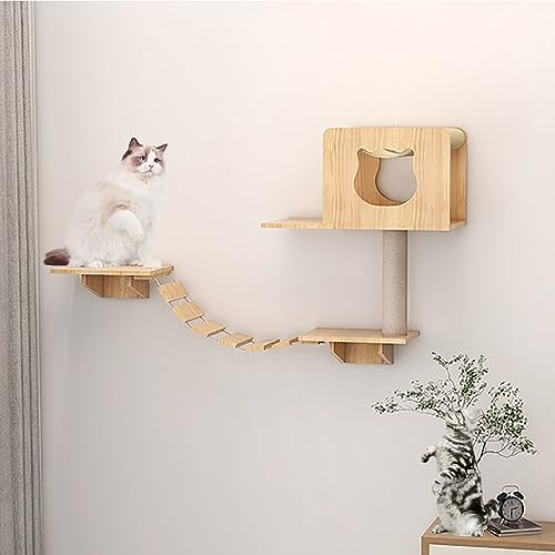 IMIDIA Katzen Kletterwand, 2-stöckig, Eiche, Platzsparend, Einfache Installation, Innenbereich, Kitten & Katzen, Klettern von IMIDIA