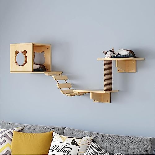 Katzen Kletterwand, Kratzbaum Wand, wandmontiertes Katzenklettergerüst aus natürlichem Massivholz, praktisch und platzsparend (Size : Combo1) von IMIDIA