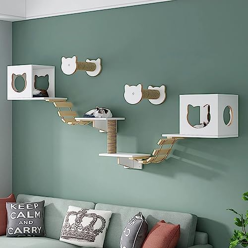 Kletterwand Katzen, 5-teiliges Katzenkletterset zur Wandmontage mit Katzenhaus und Leiter, 2 Katzensitzstangen und Katzenklettersäule (Size : Combo5) von IMIDIA