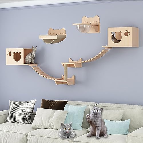 Kletterwand Katzen, Katzen Kletterwand, Kratzbaum Wand, Eiche, Platzsparend, mit Reserviertem Loch, Einfache Installation (Size : B1) von IMIDIA