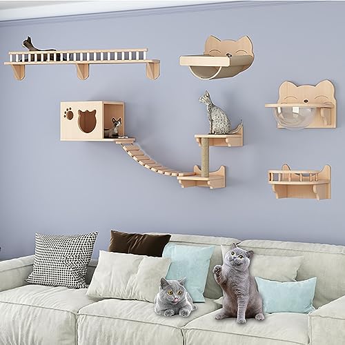 Kletterwand Katzen, Katzen Kletterwand, Kratzbaum Wand, Eiche, Platzsparend, mit Reserviertem Loch, Einfache Installation (Size : B4) von IMIDIA