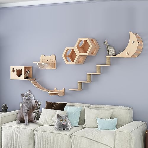 Kletterwand Katzen, Katzen Kletterwand, Kratzbaum Wand, Eiche, Platzsparend, mit Reserviertem Loch, Einfache Installation (Size : B7) von IMIDIA