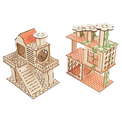 IMIKEYA 2er Set Holz Hamster Villa Mit Übungsbrücke – Lustige Hütte Und Für Kleine Tiere Wie Zwerghamster - Mäuse Und Meerschweinchen - Ideal Für Aktiven Spielspaß IMIKEYA 2er Set Holz Hamster Villa Mit Übungsbrücke – Lustige Hütte Und Für Kleine Tiere Wie Zwerghamster - Mäuse Und Meerschweinchen - Ideal Für Aktiven Spielspaß von IMIKEYA