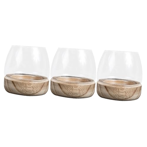 IMIKEYA 3st Holz Basis Aquarium Terrarienbonsai Reagenzgläser Glas Dekorativer Hydroponik-blumentopf Aus Glas Winzige Behälter Vase Bastelflasche Japanischer Stil Hölzern von IMIKEYA
