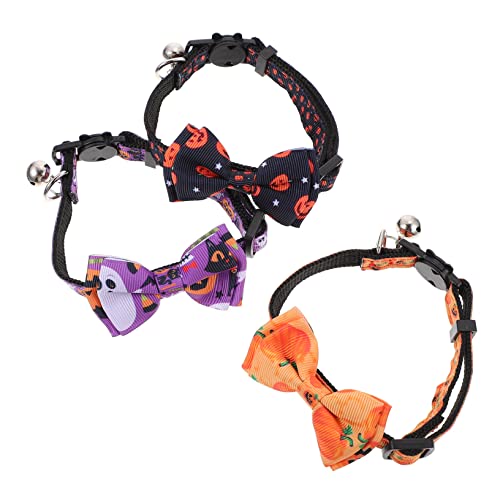 IMIKEYA 3Stücke Halloween Katzenhalsbänder mit Glöckchen Verstellbare Haustierkragen für Kleine Gelber und Schwarzer Kürbis Design für Halloween Dekoration von IMIKEYA