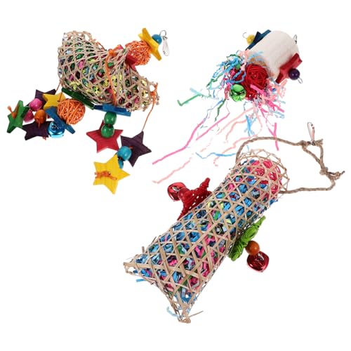 IMIKEYA 3stücke Teiliges Papageien Spielzeug Set Aus Rattan Und Kauspielzeug Für Vögel Für Wellensittiche Und Nymphensittiche Fördert Aktivität Und Beschäftigt Geist von IMIKEYA