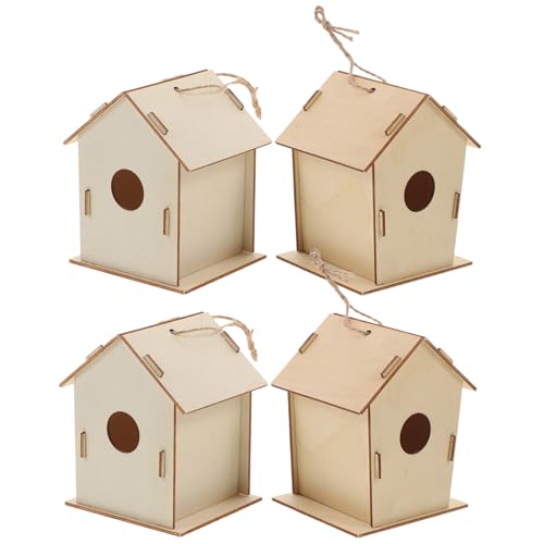 IMIKEYA 4 Stück bemalen hölzernes Vogelhaus Handwerk DIY Birdhouse Kits für Material unvollendet Zeichnung Vogelhaus zeichnen -Graffiti- von IMIKEYA