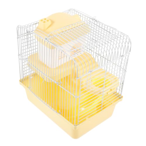 IMIKEYA Doppelstöckiger Hamsterkäfig Für Kleine Ausziehbare Reinigungsschale Hygienischer Lebensraum Für Hamster Meerschweinchen Und Ratten Gelbes Design von IMIKEYA
