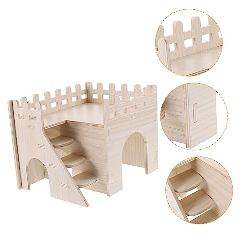 IMIKEYA Holz Hamsterhaus mit Spielplatz und Versteck Doppelstöckig für Nagetiere Sicheres Schlafhaus Hamster und Andere Kleine Haustiere von IMIKEYA