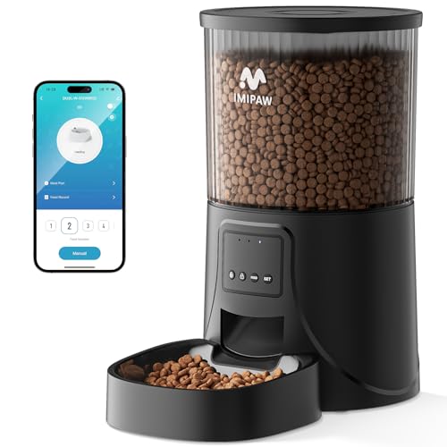 IMIPAW Futterautomat Katze, 5G | 2.4G WiFi Katzenfutter Automat, APP-Steuerung Futterspender für Katzen und Hunde, 1-10 Mahlzeiten pro Tag, Der ideale Helfer für Haustierbesitzer (Schwarz, 4L) von IMIPAW