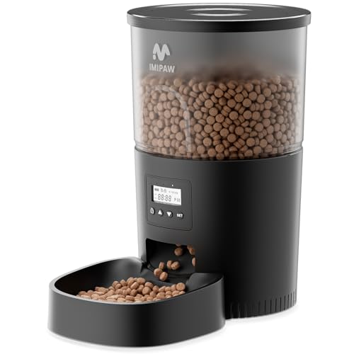 IMIPAW Futterautomat Katze, Katzenfutter Automat mit Programmierbarem Timer, Einfache Bedienung, 1-6 Mahlzeiten pro Tag, Futterspender für Katzen und Hunde, 3L (Schwarz) von IMIPAW
