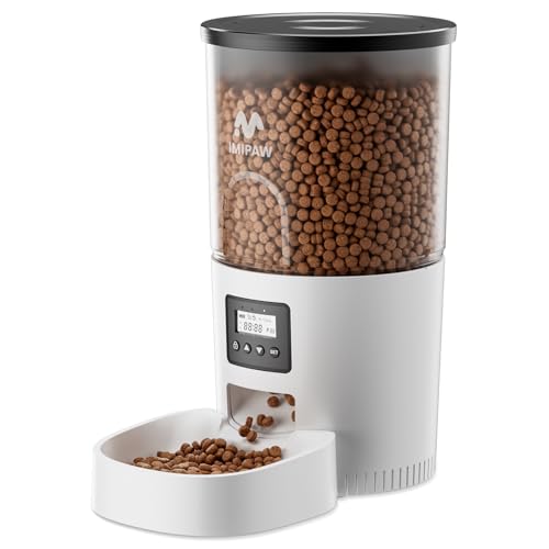 IMIPAW Futterautomat Katze, Katzenfutter Automat mit Programmierbarem Timer, Einfache Bedienung, 1-6 Mahlzeiten pro Tag, Futterspender für Katzen und Hunde (Weiß, 5L) von IMIPAW