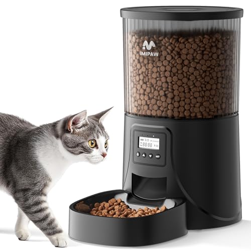 IMIPAW Futterautomat Katze, Zeitgesteuerter Hundefutterautomat 4L Programmierbare Steuerung 1-6 Mahlzeiten Trockenfutterspender für Haustiere mit Trockenmittelbeutel für Katzen von IMIPAW