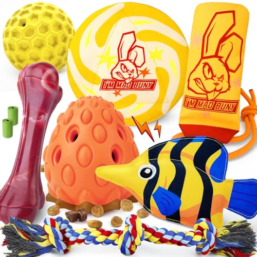 IMMADBUNY Robustes Kauspielzeug für aggressive Kauer, 9 Stück, unzerstörbar, großes Hundespielzeug, inklusive Zerrkau- und Seilspielzeug, quietschendes Spielzeug für mittelgroße und große Hunde (für von IMMADBUNY