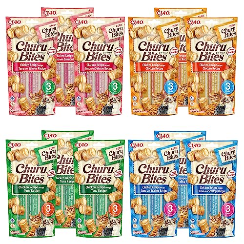 Churu Cat Snack Bites - Huhn mit Thunfisch, Jakobsmuscheln und Lachs - 12 Stück von INABA