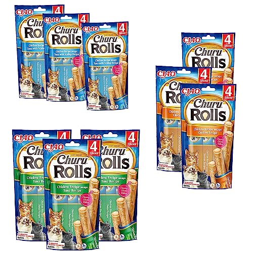 3 Churu Cat Snack Rolls Huhn mit Thunfisch + 3 Snack Rolls Huhn + 3 Snack Rolls Huhn,Thunfisch und Jakobsmuscheln von INABA