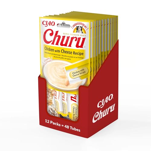 INABA Churu - Katzenleckerlis mit Huhn und Käse - Leckerer Snack für Katzen - Glatte und cremige Textur - Katzenfutter - 48 Tuben x 14g von INABA