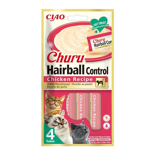 Churu Hairball Kontrolle - Katzensnacks zur Vorbeugung von Haarballen, Fördert eine gesunde Verdauung, Hühn (4 Stück x 14g) von INABA