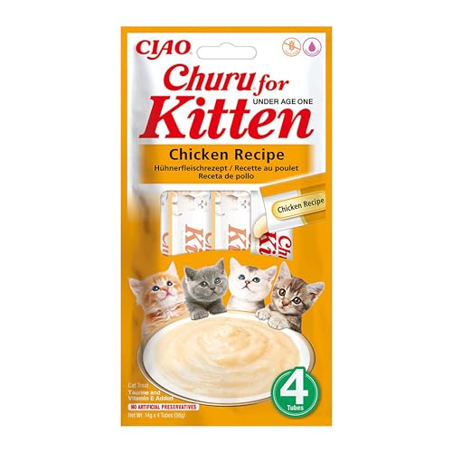 Churu Katzensnacks für Kätzchen Kitten - gesunde Leckerlies für Junge Katzen unter 12 Monaten, Hühn (4 Stück x 14g) von INABA