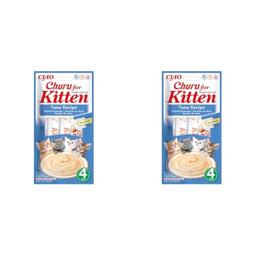 Churu Katzensnacks für Kätzchen Kitten - gesunde Leckerlies für Junge Katzen unter 12 Monaten, Thunfisch (4 Stück x 14g) (Packung mit 2) von INABA