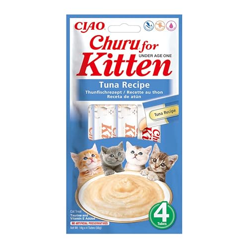Churu Katzensnacks für Kätzchen Kitten - gesunde Leckerlies für Junge Katzen unter 12 Monaten, Thunfisch (4 Stück x 14g) von INABA