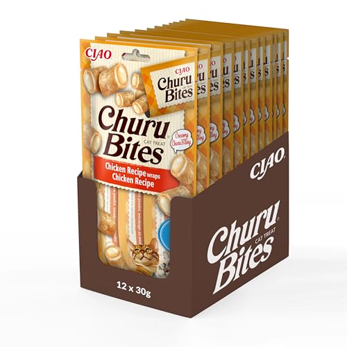 INABA Churu Bites Reich an Hähnchen und Thunfisch Katzenleckerlis | Getreidefrei, Zuckerfrei, ohne künstliche Aromen Katzensnacks | Perfekt, um Medizin zu verstecken 30 g (12er Pack) von INABA