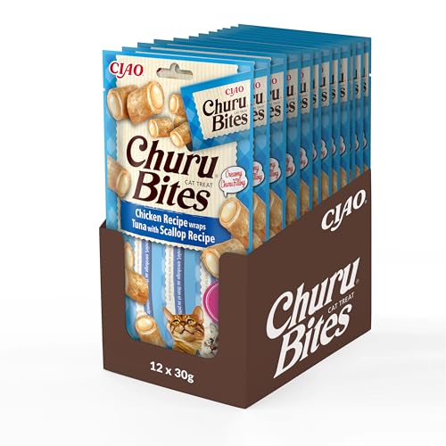 INABA Churu Bites Reich an Hähnchen und Thunfisch Katzenleckerlis | Getreidefrei, Zuckerfrei, ohne künstliche Aromen Katzensnacks | Perfekt, um Medizin zu verstecken 30 g (12er Pack) von INABA
