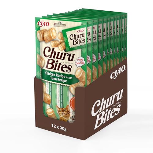 INABA Churu Bites Reich an Hähnchen und Thunfisch Katzenleckerlis | Getreidefrei, Zuckerfrei, ohne künstliche Aromen Katzensnacks | Perfekt, um Medizin zu verstecken 30 g (12er Pack) von INABA