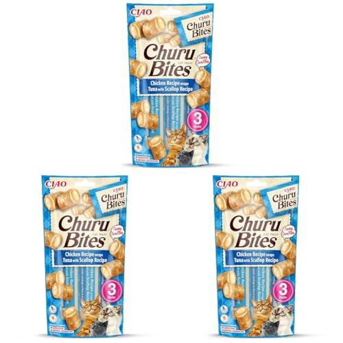 INABA Churu Bites Reich an Hähnchen und Thunfisch Katzenleckerlis | Getreidefrei, Zuckerfrei, ohne künstliche Aromen Katzensnacks | Perfekt, um Medizin zu verstecken 30 g (3er Pack) von INABA