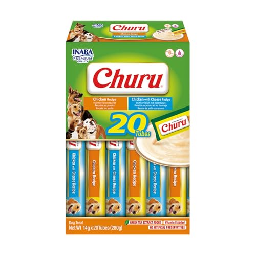 INABA Churu Cremiger Hundesnack mit Huhn – 20 Sticks 14 g – Prämien für kalorienarme Hunde, weich und lecker – Hundefutter ohne Konservierungsstoffe oder künstliche Farbstoffe, grainfrei von INABA
