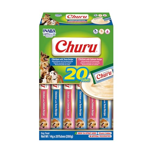INABA Churu Cremiger Hundesnack mit Huhn und Meeresfrüchten – 20 Sticks 14 g – Prämien für kalorienarme Hunde, weich und lecker – Hundefutter ohne Konservierungsstoffe oder künstliche Farbstoffe INABA Churu Cremiger Hundesnack mit Huhn und Meeresfrüchten – 20 Sticks 14 g – Prämien für kalorienarme Hunde, weich und lecker – Hundefutter ohne Konservierungsstoffe oder künstliche Farbstoffe von INABA