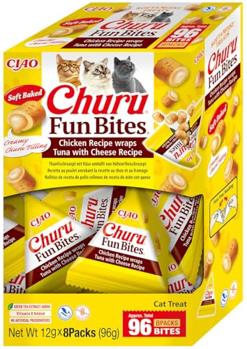INABA Churu Fun Bites 88% Feuchtigkeit Katzensnacks aus Japan, Hochwertige Proteine mit Huhn Thunfisch und Käse, Katzen Leckerlies 96 g (1er Pack) von INABA