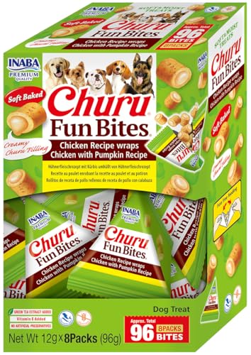 INABA Churu Fun Bites Snack für Hunde, Leckerlis aus Huhn und Kürbis – 8 Packungen x 12 g – Leckerli für weiche und leckere Hunde – Hundefutter ohne Konservierungsstoffe oder künstliche Farbstoffe INABA Churu Fun Bites Snack für Hunde, Leckerlis aus Huhn und Kürbis – 8 Packungen x 12 g – Leckerli für weiche und leckere Hunde – Hundefutter ohne Konservierungsstoffe oder künstliche Farbstoffe von INABA