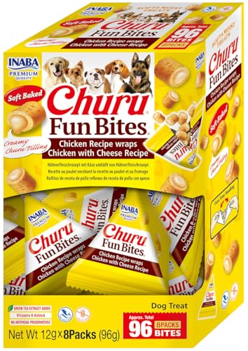 INABA Churu Fun Bites Snacks für Hunde, Hühnchen und Käse – 8 Packungen x 12 g – Leckerli für weiche und leckere Hunde – Hundefutter ohne Konservierungsstoffe oder künstliche Farbstoffe, grainfrei INABA Churu Fun Bites Snacks für Hunde, Hühnchen und Käse – 8 Packungen x 12 g – Leckerli für weiche und leckere Hunde – Hundefutter ohne Konservierungsstoffe oder künstliche Farbstoffe, grainfrei von INABA