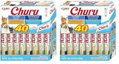 INABA Churu Katzenleckerlis Liquid Snack 88% Feuchtigkeit, Variety Box mit Thunfisch, Premium Katzensnacks aus Japan 40 x 14 g (Packung mit 2) von INABA