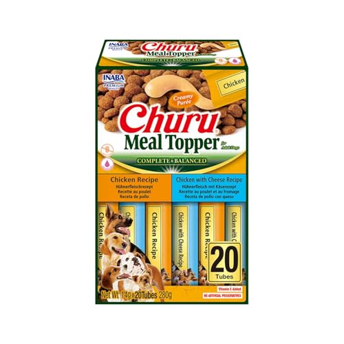 INABA Churu Meal Topper, cremiger Hundesnack mit Huhn und Käse – 20 Sticks x 14 g – Gewürz für Trockenfutter – Snacks für Hunde ohne Konservierungsstoffe oder künstliche Farbstoffe, grainfrei von INABA