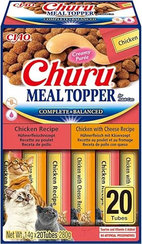 INABA Churu Meal Topper Katzenleckerlis Als Zusatz zum Trockenfutter, Huhn Variety mit Taurin, Grüntee-extrakt, Vitamin E 20 x 14 g von INABA