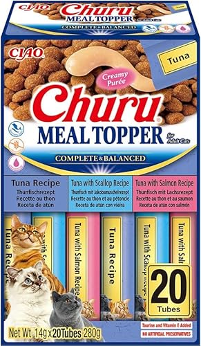 INABA Churu Meal Topper Katzenleckerlis Als Zusatz zum Trockenfutter, Thunfish Variety mit Taurin, Grüntee-extrakt, Vitamin E 20 x 14 g von INABA