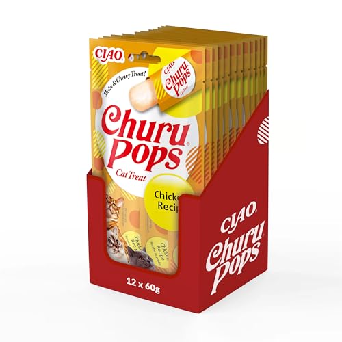 INABA Churu Pops Reich an Hähnchen Katzenleckerlis | Getreidefrei, Zuckerfrei, ohne künstliche Aromen, Hoher Feuchtigkeitsgehalt Katzensnacks 60 g (12er Pack) von INABA