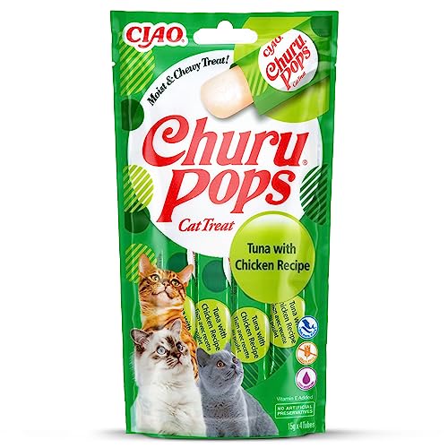 Inaba Churu Pops - Katzen-Leckerli Zum Füttern Aus Der Hand - Köstliche Katzensnacks Zum Schlecken - Leckerchen In Handlichen Portionen Mit Thunfisch & Huhn - 1 Packung 4 X15G Sticks Katzenfutter von INABA