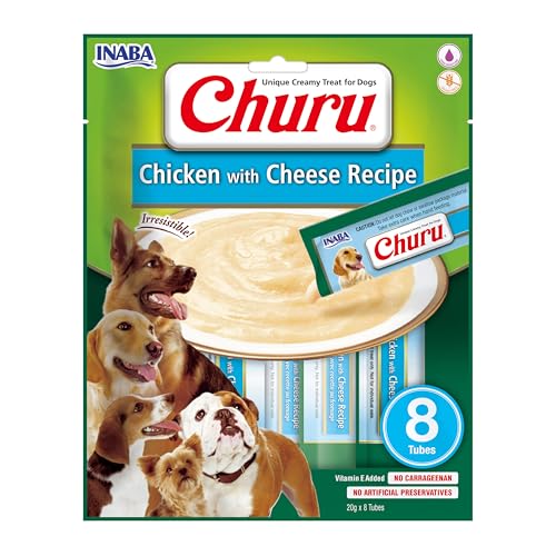 INABA Churu Püree Hundeleckerli - Köstlicher Hundesnacks in handlichen Portionen, Getreidefrei, Huhn & Käse (8x20g) von INABA